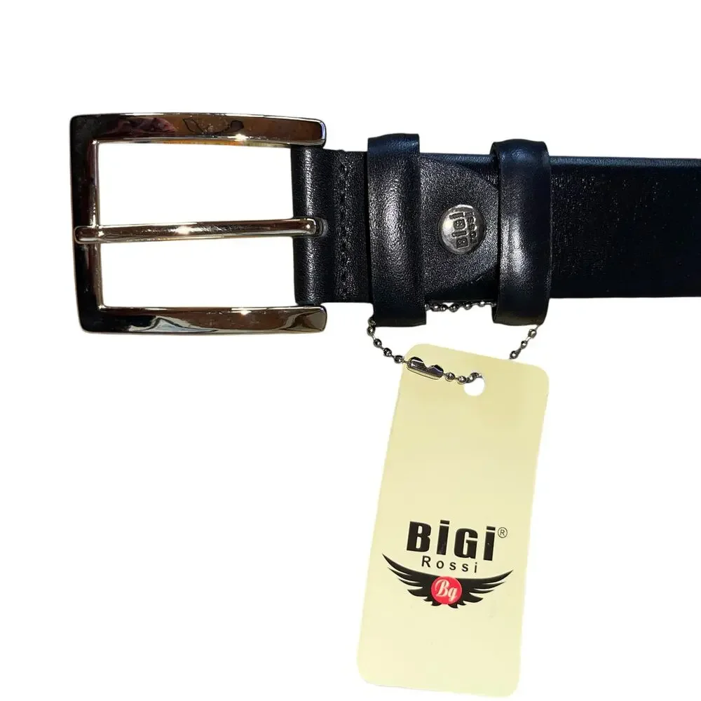 Men's Black Leather Belt Bigi Rossi NWT 48 Classic